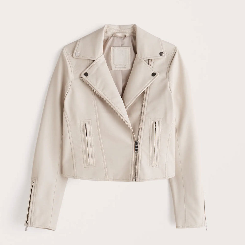 Women's White Biker Leather Jacket