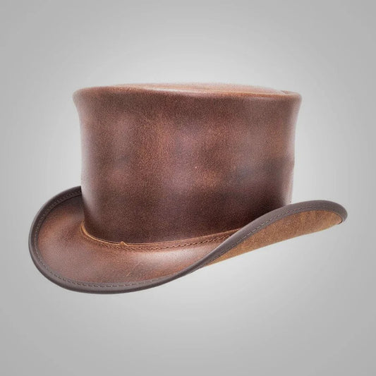 Women’s Sheepskin Brown Leather Top Hat - Premium Quality