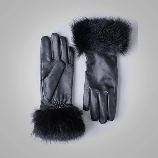 Women's Black Sheepskin Leather Gloves with Black Fur Lining – Warm & Luxurious