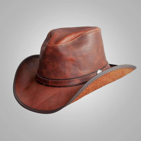 Women’s Brown Leather Cowgirl Hat - Classic Western Style