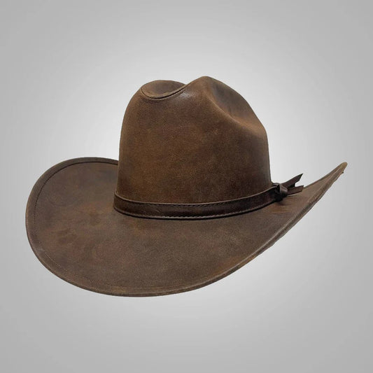 Women’s Brown Leather Cattleman Cowgirl Hat - Premium Western Style
