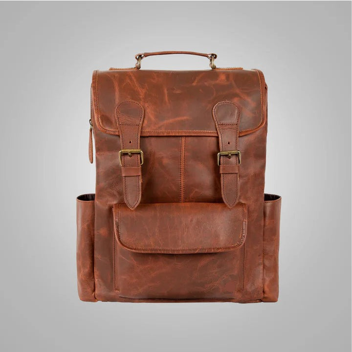 Men’s Brown Lambskin Leather Backpack