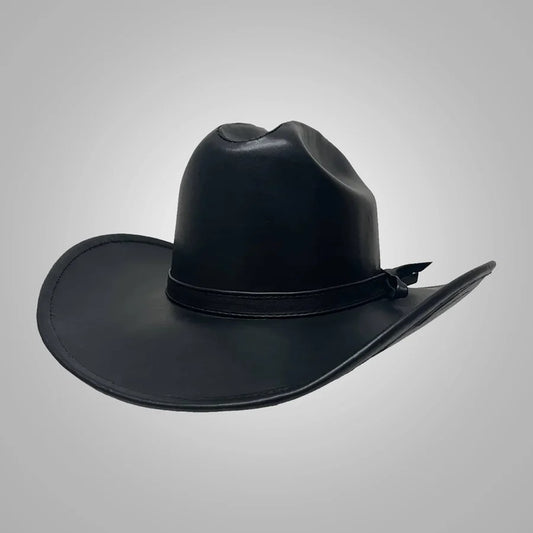 Women’s Black Leather Western Cowgirl Hat - Stylish & Durable