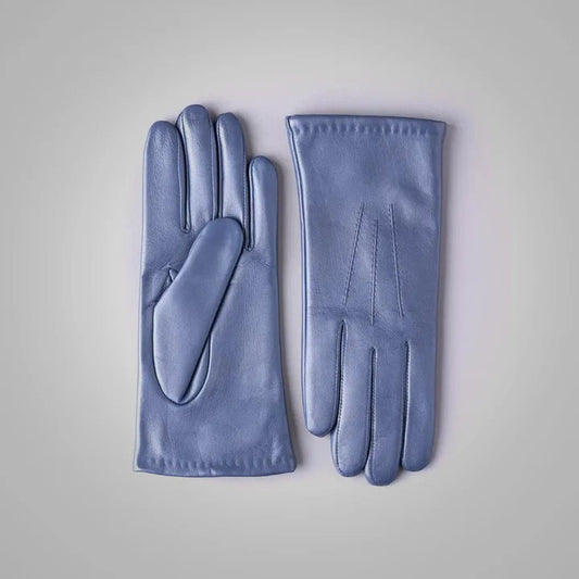 Women's Hand-Sewn Blue Leather Gloves – Sophisticated Craftsmanship