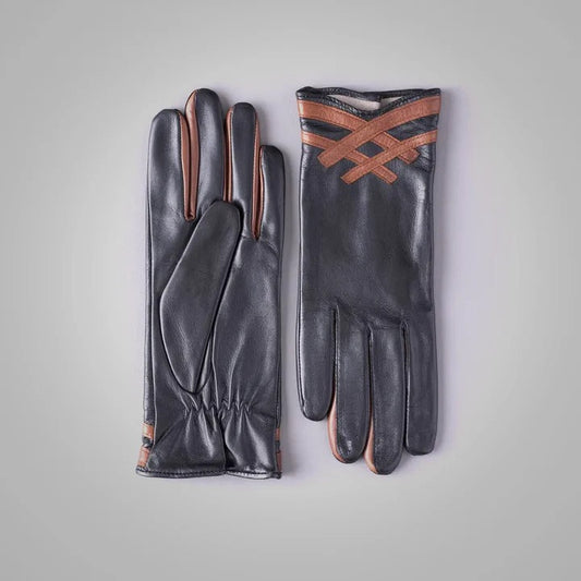 Women’s Hand-Sewn Black Genuine Leather Gloves - Timeless Elegance