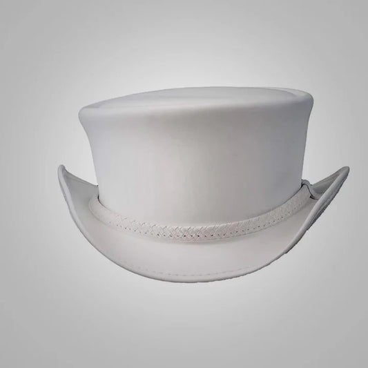 Handmade Women’s White Leather Top Hat - Premium Quality