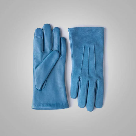 Women's Teal Sheepskin Leather Suede Gloves – Soft & Elegant
