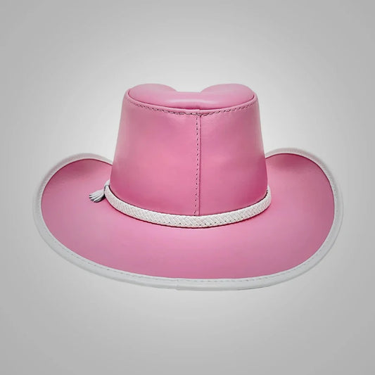Women’s Pink Western Cowgirl Leather Hat - Bold & Stylish