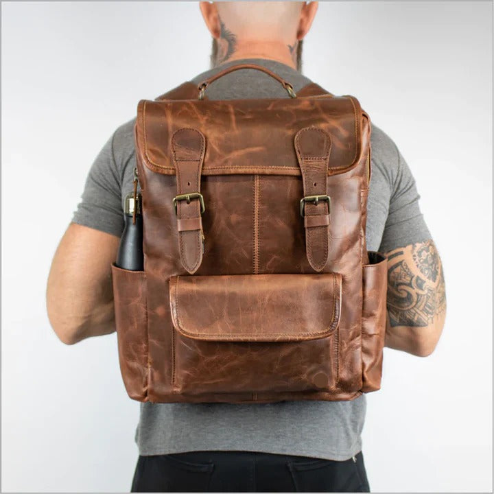 Men’s Brown Lambskin Leather Backpack