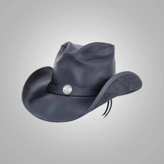 Women’s Black Leather Cowgirl Hat - Stylish & Durable