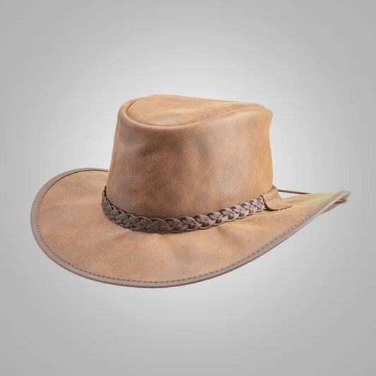 Women’s Light Brown Leather Western Cowgirl Hat - Classic & Stylish