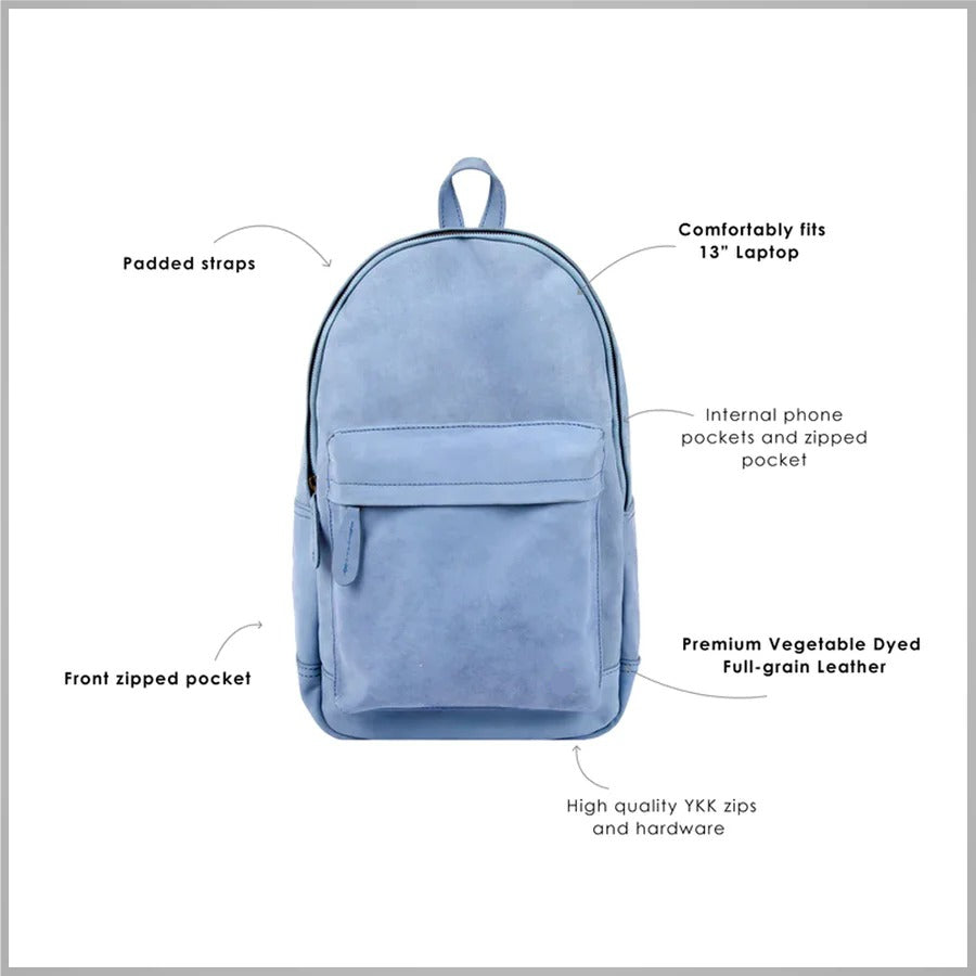 Men’s Handmade Premium Blue Leather Backpack