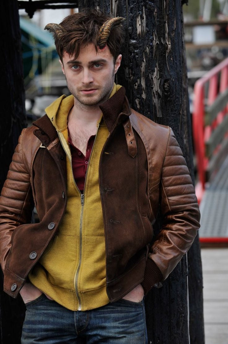 Daniel Radcliffe Horns Dark Tan Leather Jacket – Bold & Iconic