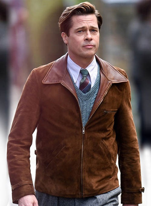 Brad Pitt Allied Max Vatan Brown Suede Leather Jacket