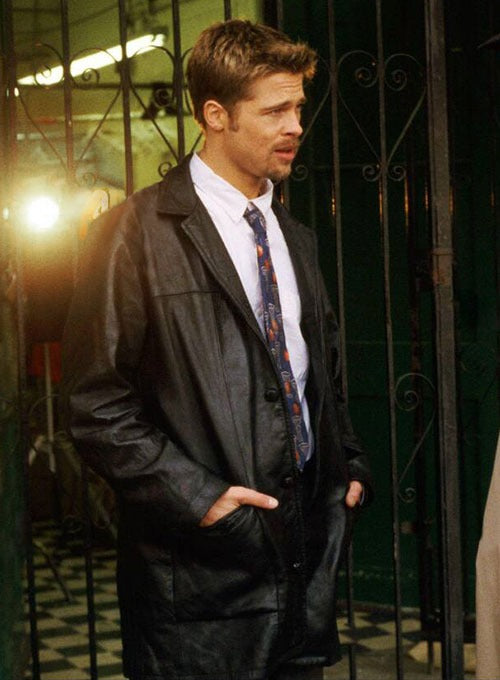 Brad Pitt Se7en Detective David Mills Leather Trench Coat