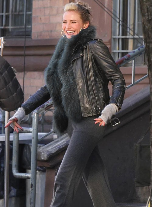 Cameron Diaz Annie Black Leather Biker Jacket