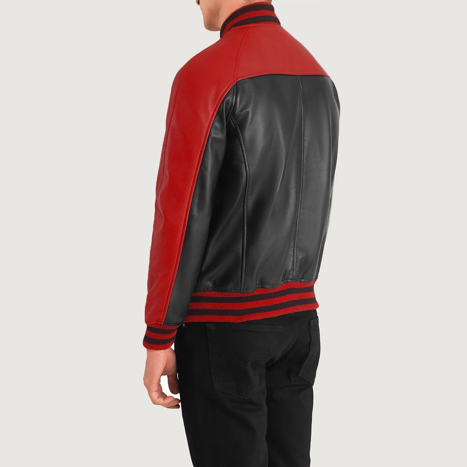 Men’s Black and Red Leather Varsity Jacket