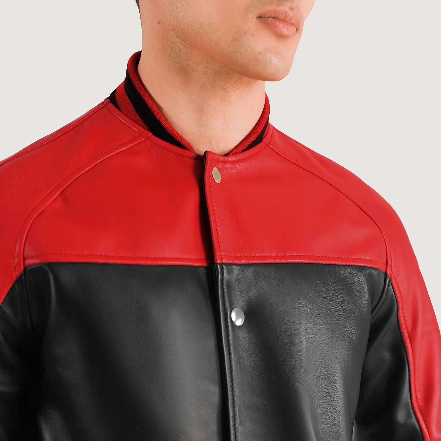 Men’s Black and Red Leather Varsity Jacket