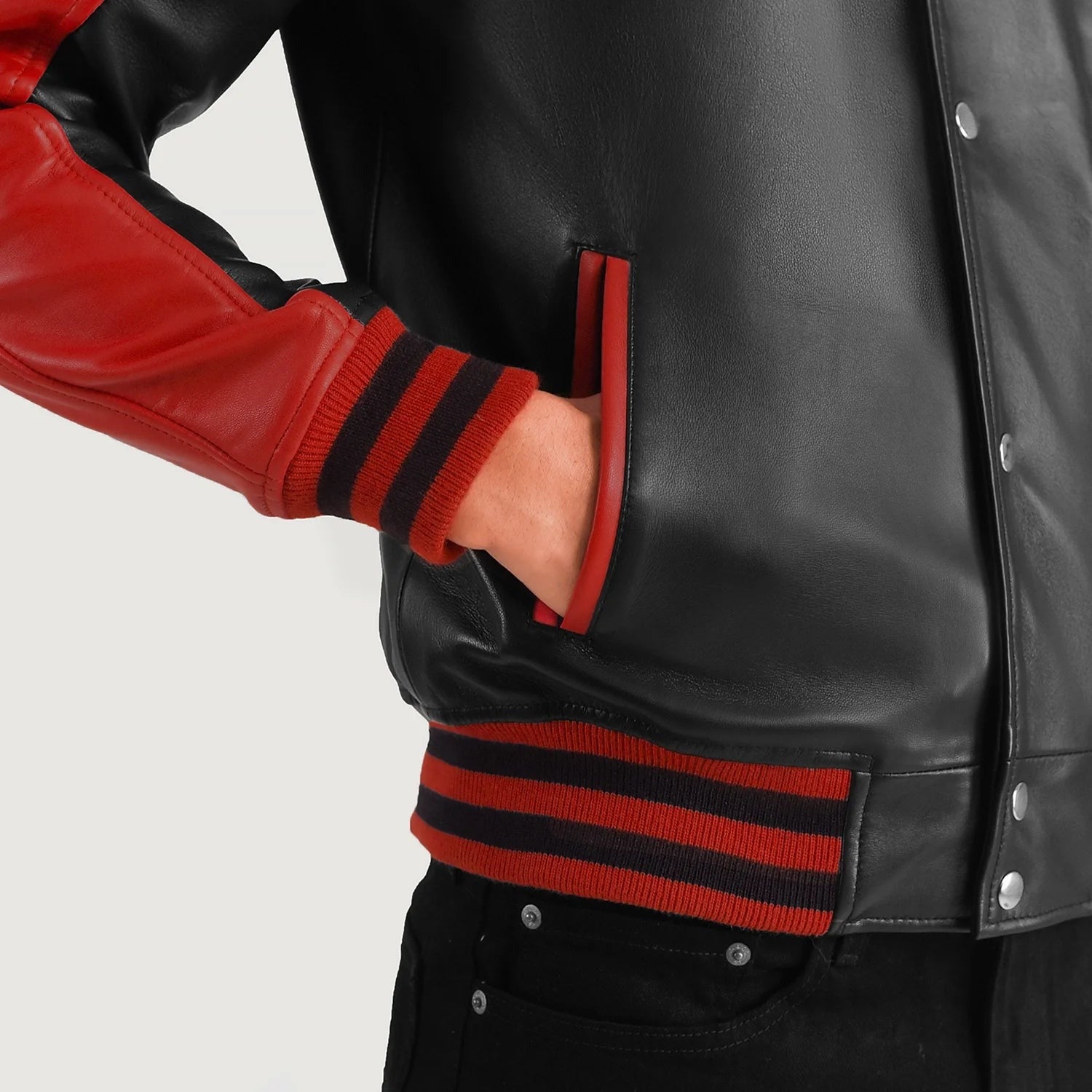 Men’s Black and Red Leather Varsity Jacket