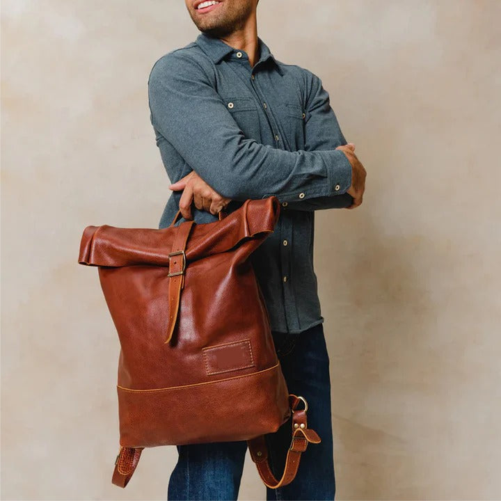 Men’s Brown Durable Leather Backpack