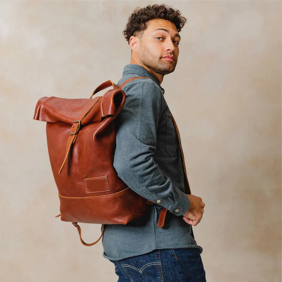 Men’s Brown Durable Leather Backpack