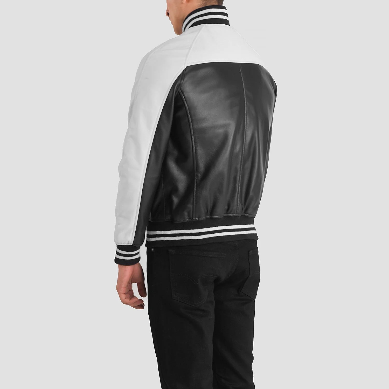 Men’s Classic Black and White Leather Varsity Jacket
