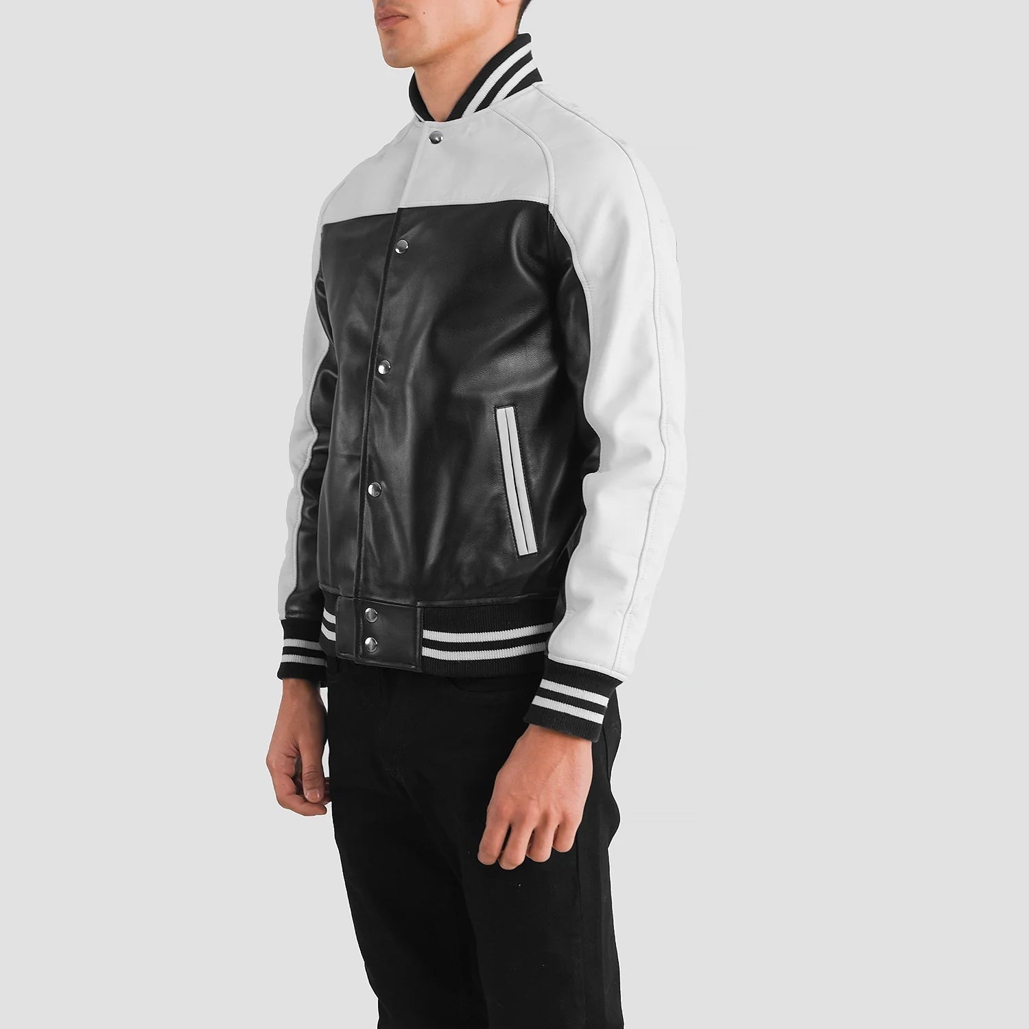 Men’s Classic Black and White Leather Varsity Jacket