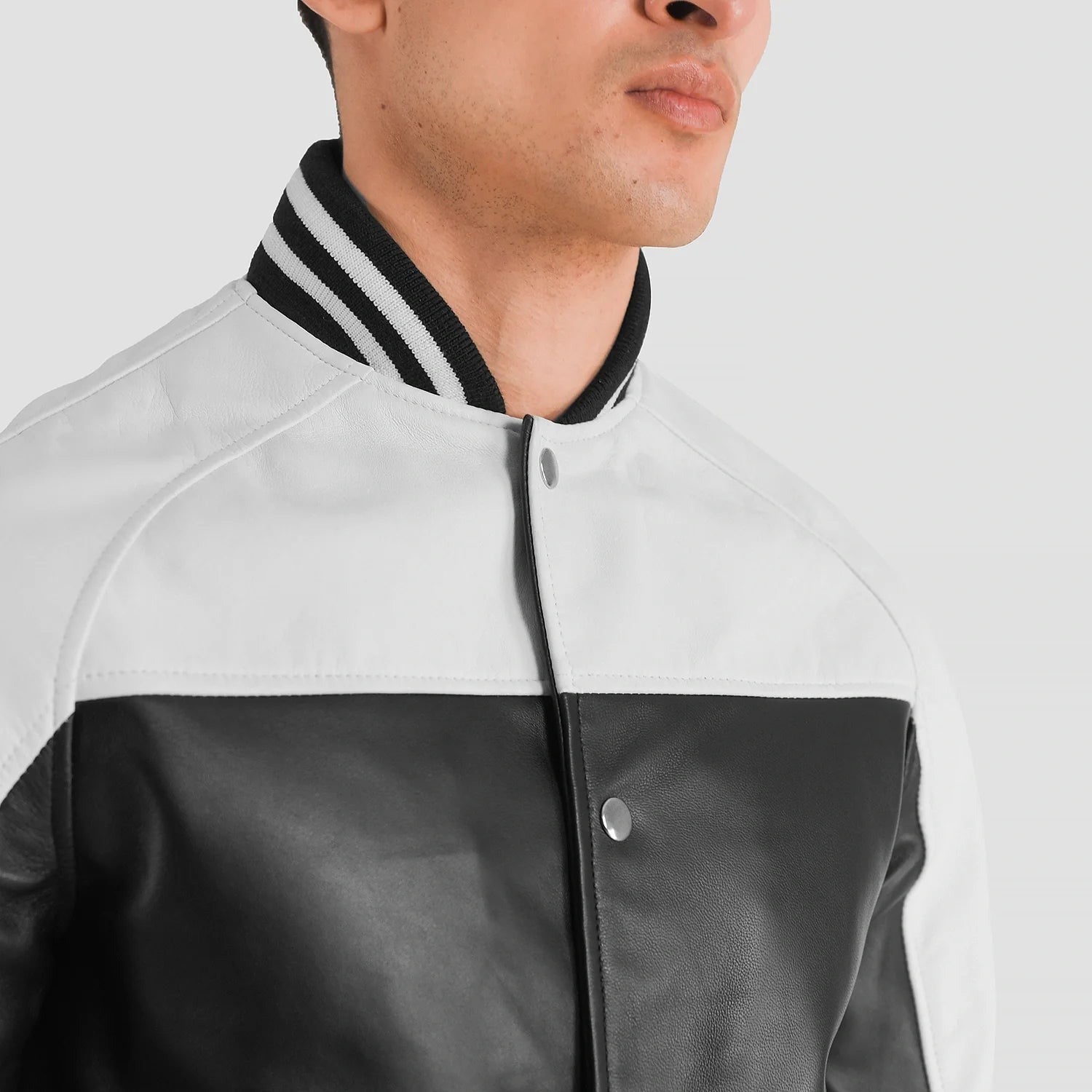 Men’s Classic Black and White Leather Varsity Jacket