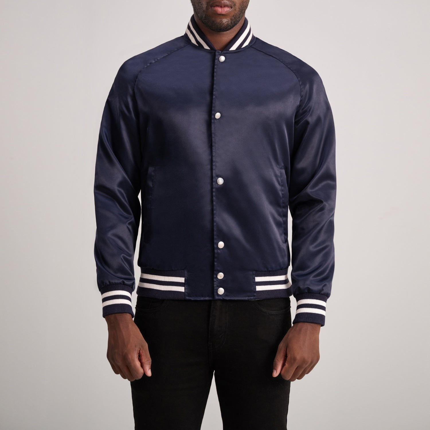 Men’s Stylish Blue Satin Varsity Jacket