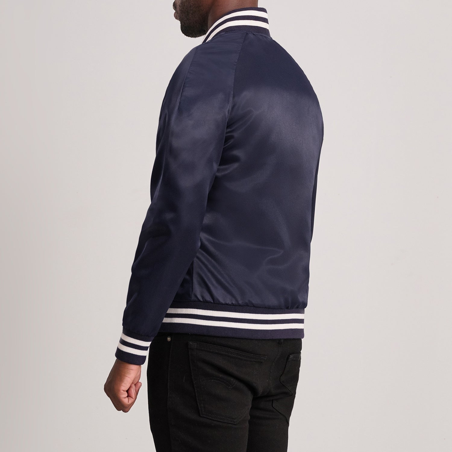 Men’s Stylish Blue Satin Varsity Jacket