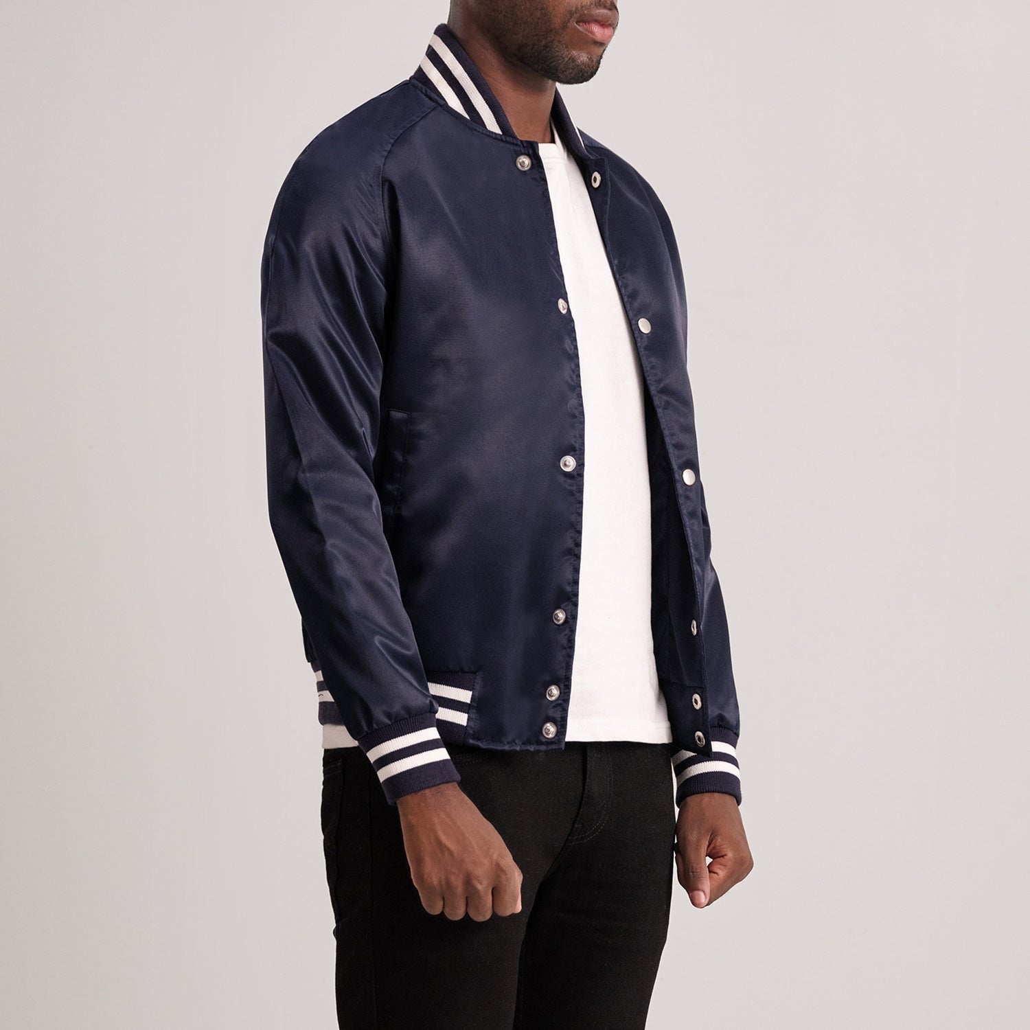 Men’s Stylish Blue Satin Varsity Jacket