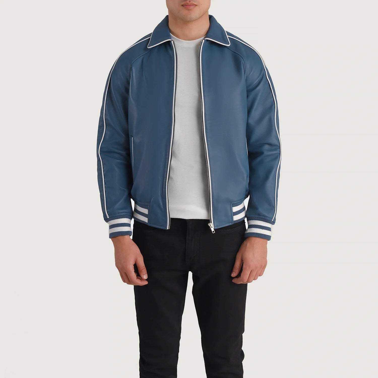 Men’s Stylish Blue Varsity Leather Jacket