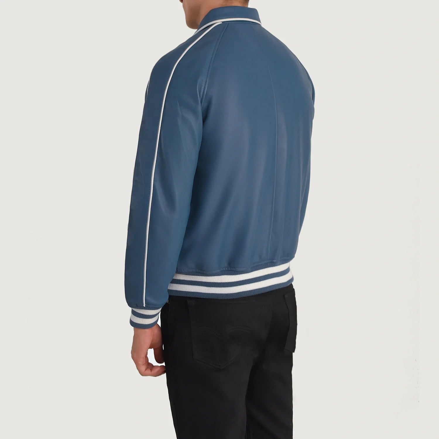 Men’s Stylish Blue Varsity Leather Jacket