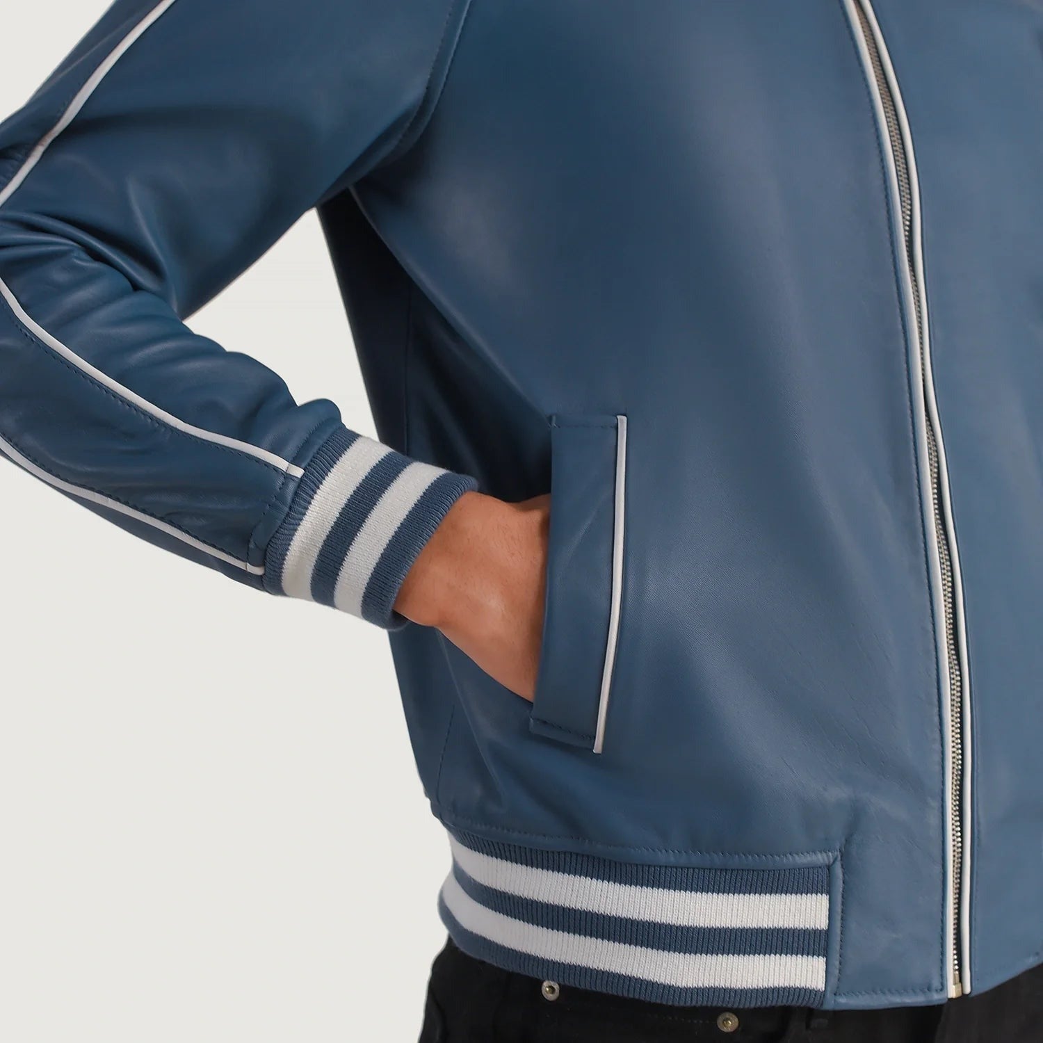 Men’s Stylish Blue Varsity Leather Jacket