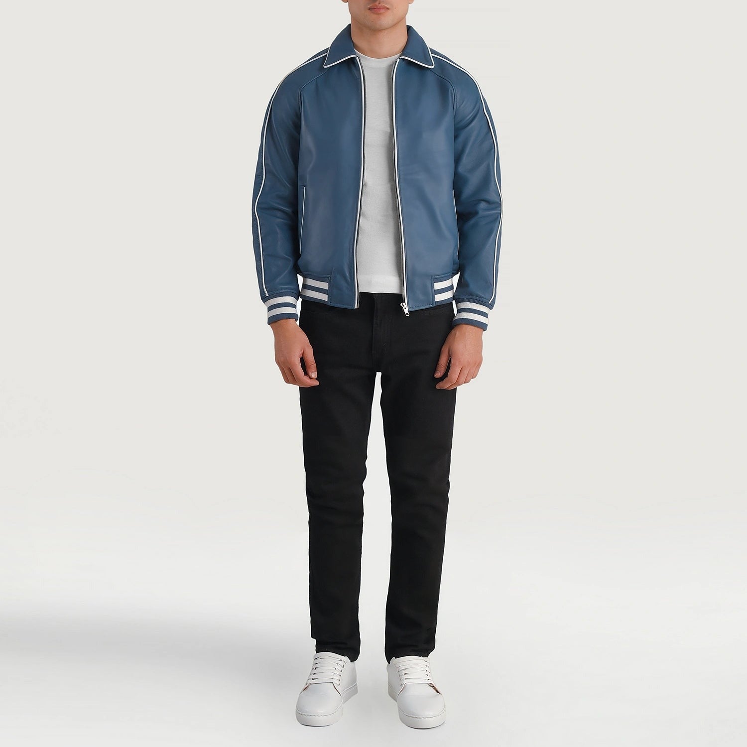 Men’s Stylish Blue Varsity Leather Jacket