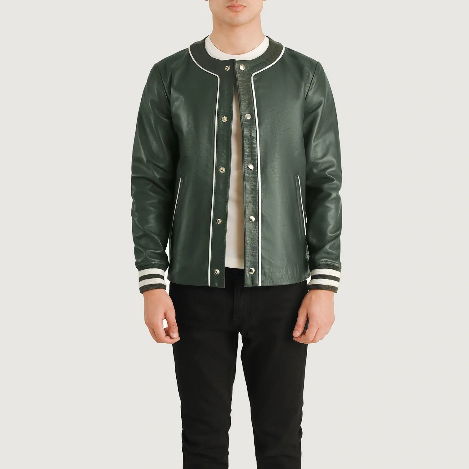 Men’s Stylish Green Leather Varsity Jacket