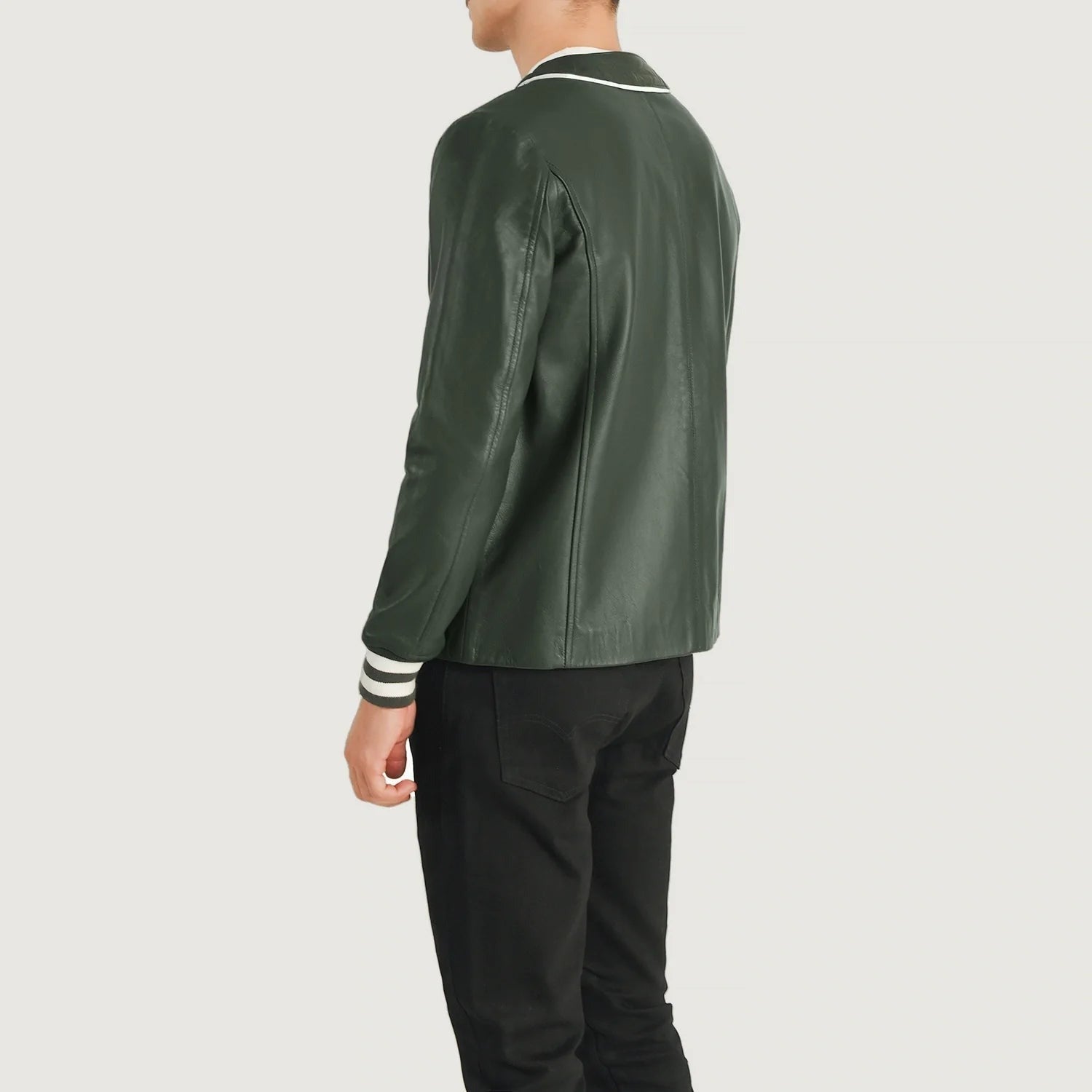 Men’s Stylish Green Leather Varsity Jacket