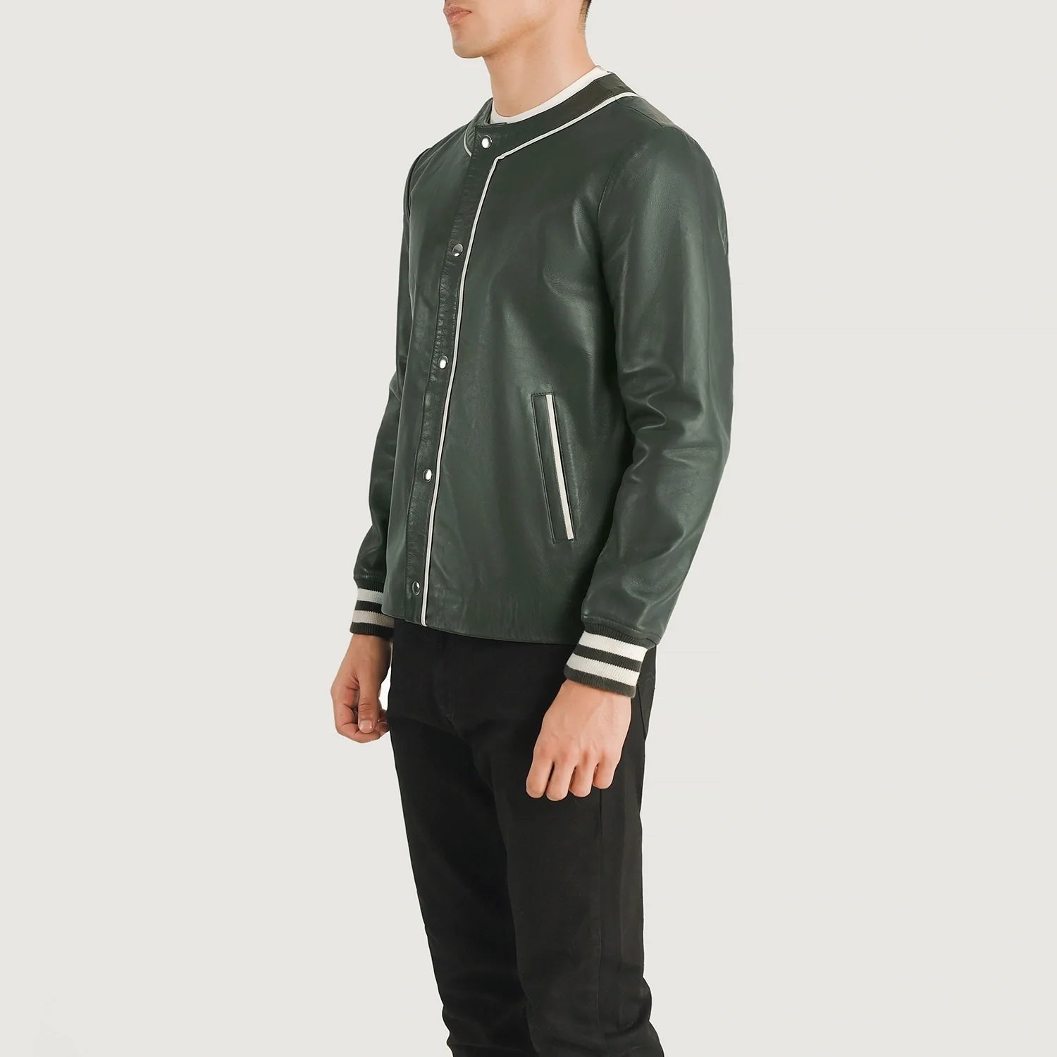 Men’s Stylish Green Leather Varsity Jacket