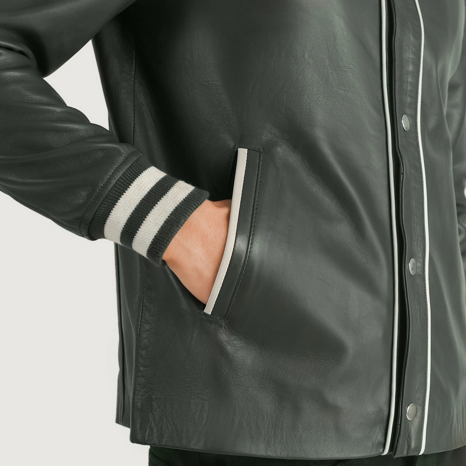 Men’s Stylish Green Leather Varsity Jacket