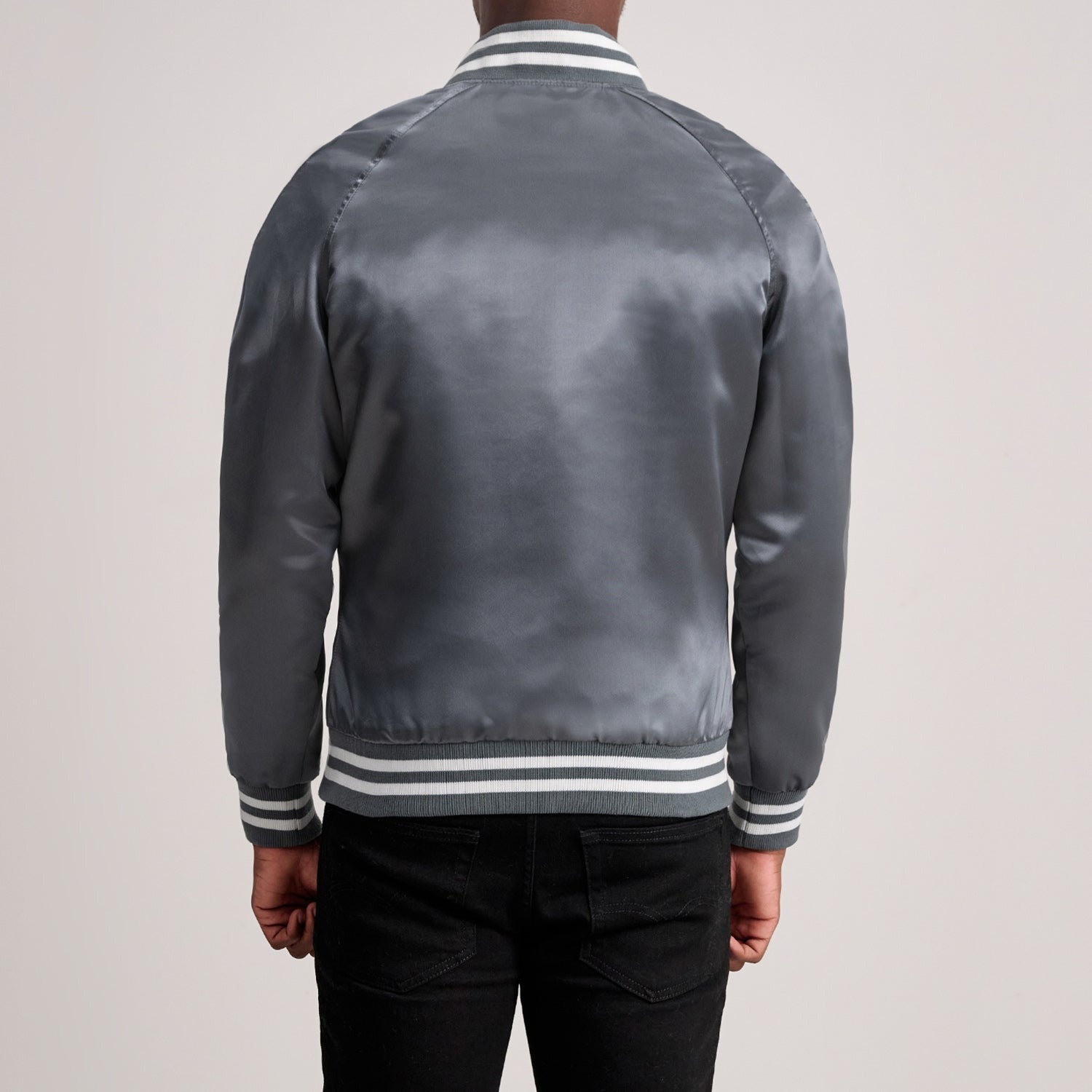 Men’s Stylish Grey Satin Varsity Jacket