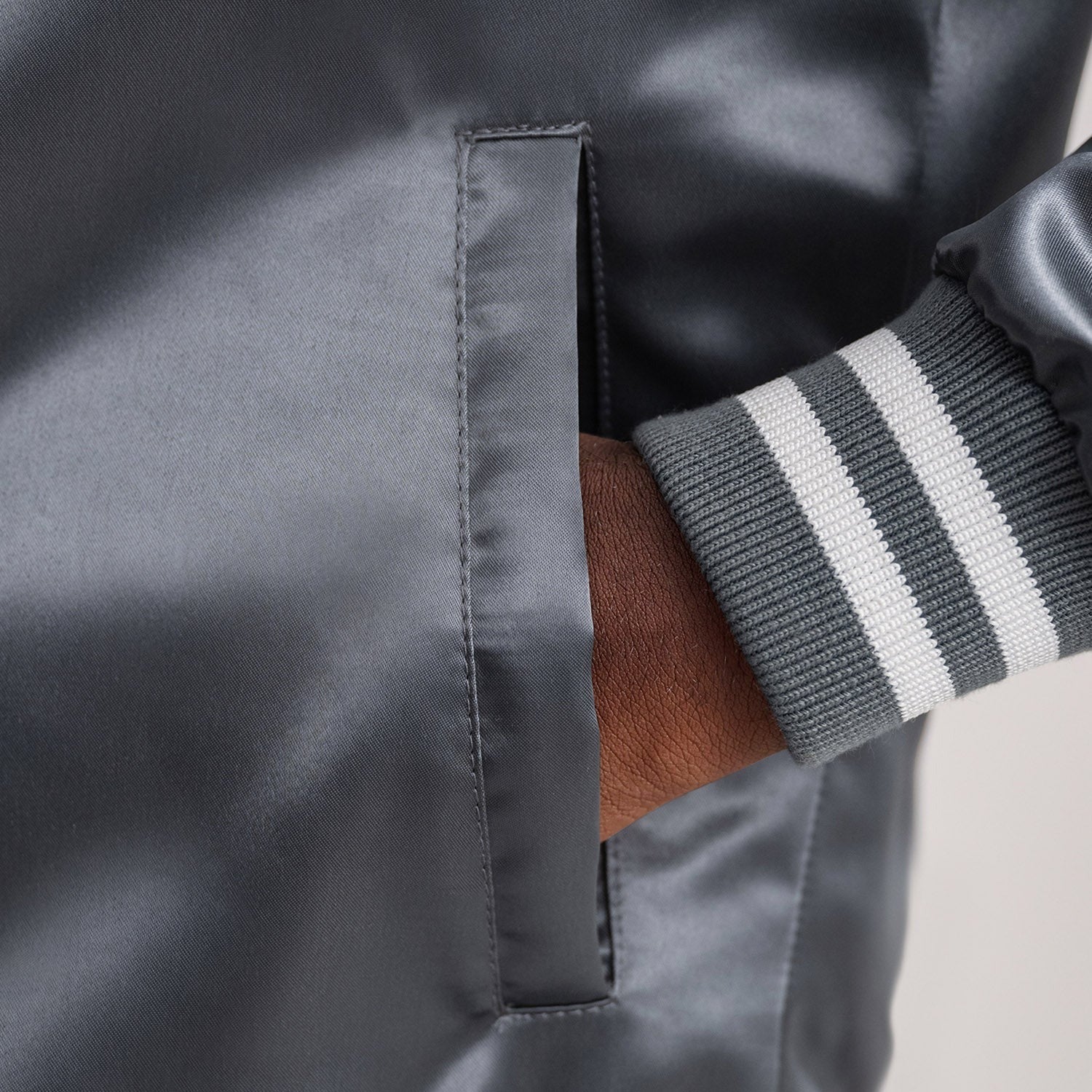 Men’s Stylish Grey Satin Varsity Jacket