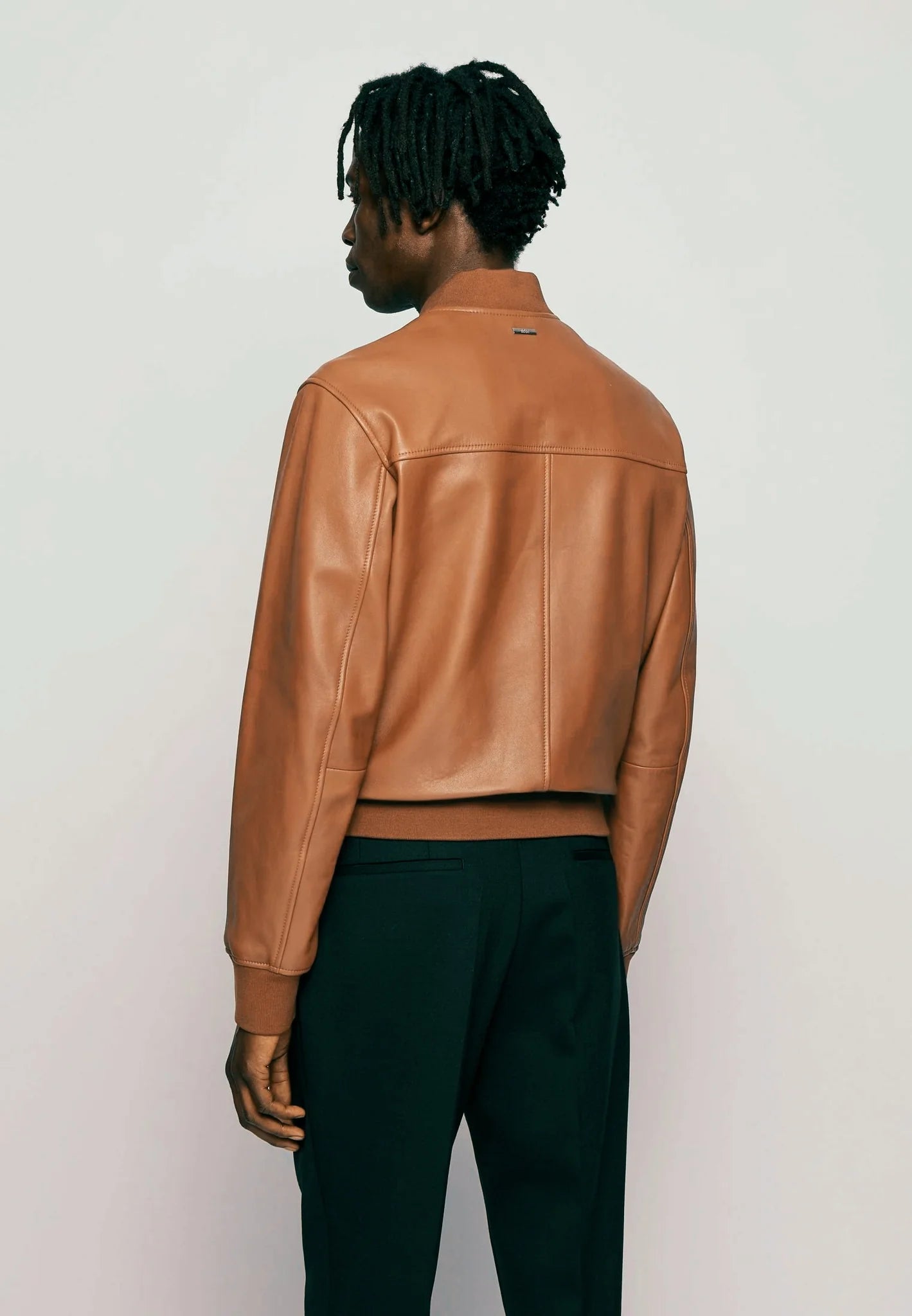 Men’s Tan Brown Leather Bomber Jacket - Timeless Style and Comfort