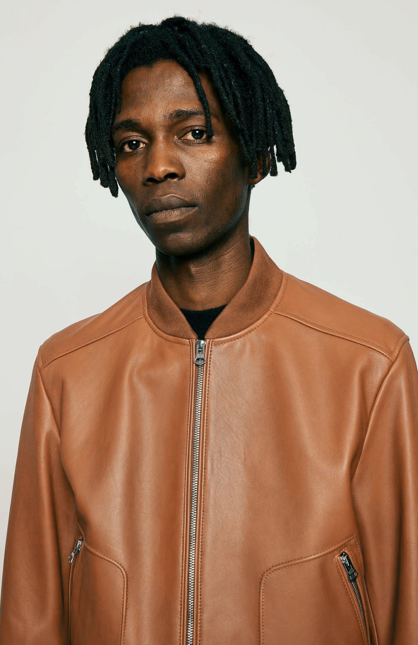 Men’s Tan Brown Leather Bomber Jacket - Timeless Style and Comfort