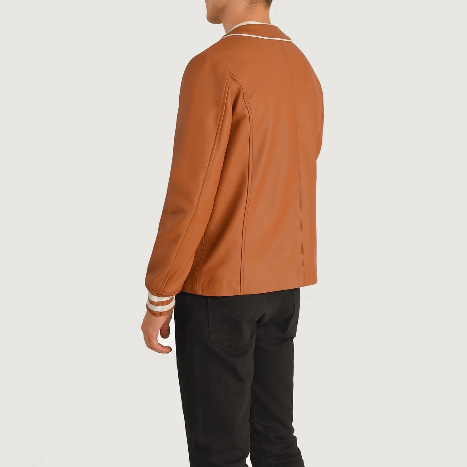 Men’s Tan Brown Leather Varsity Jacket