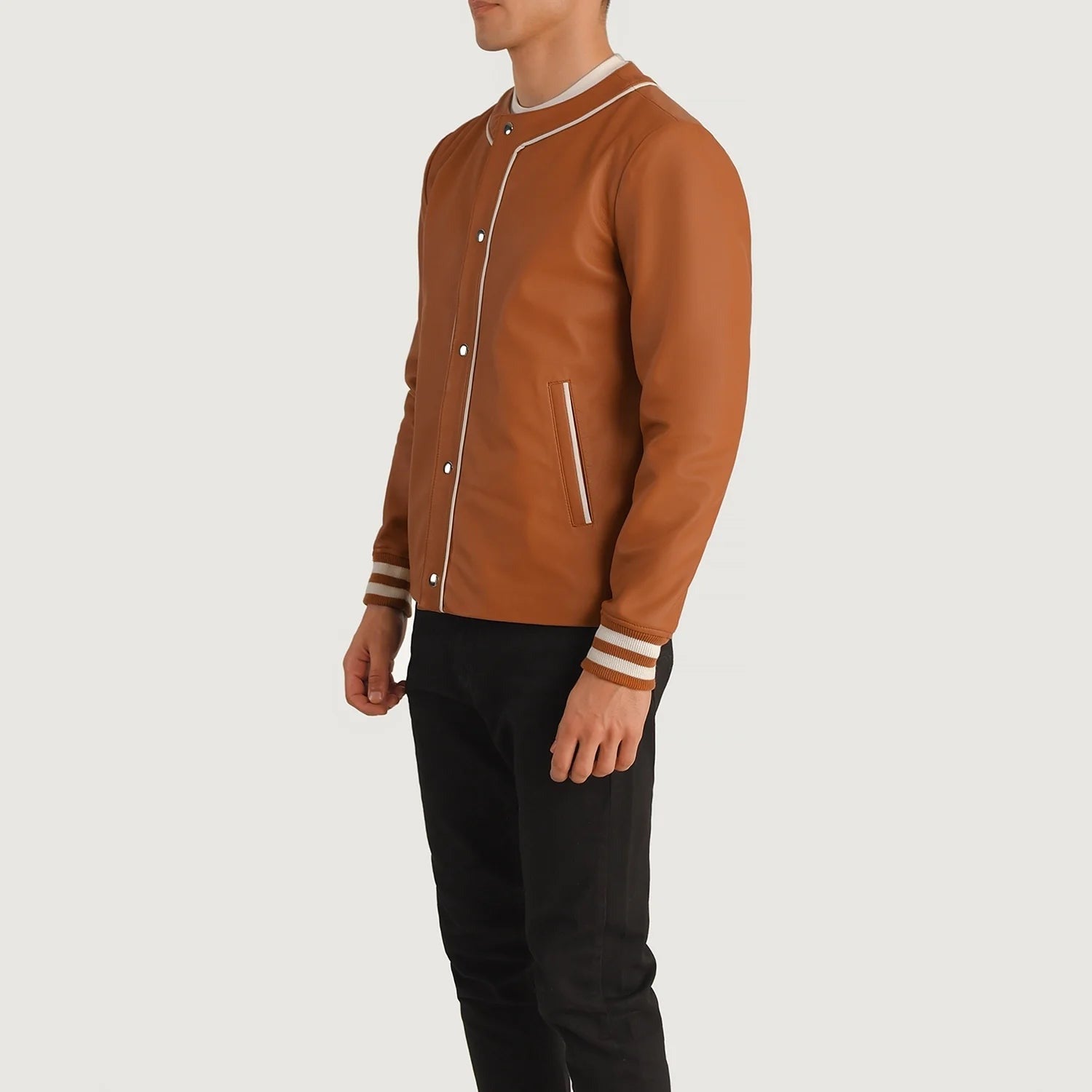 Men’s Tan Brown Leather Varsity Jacket