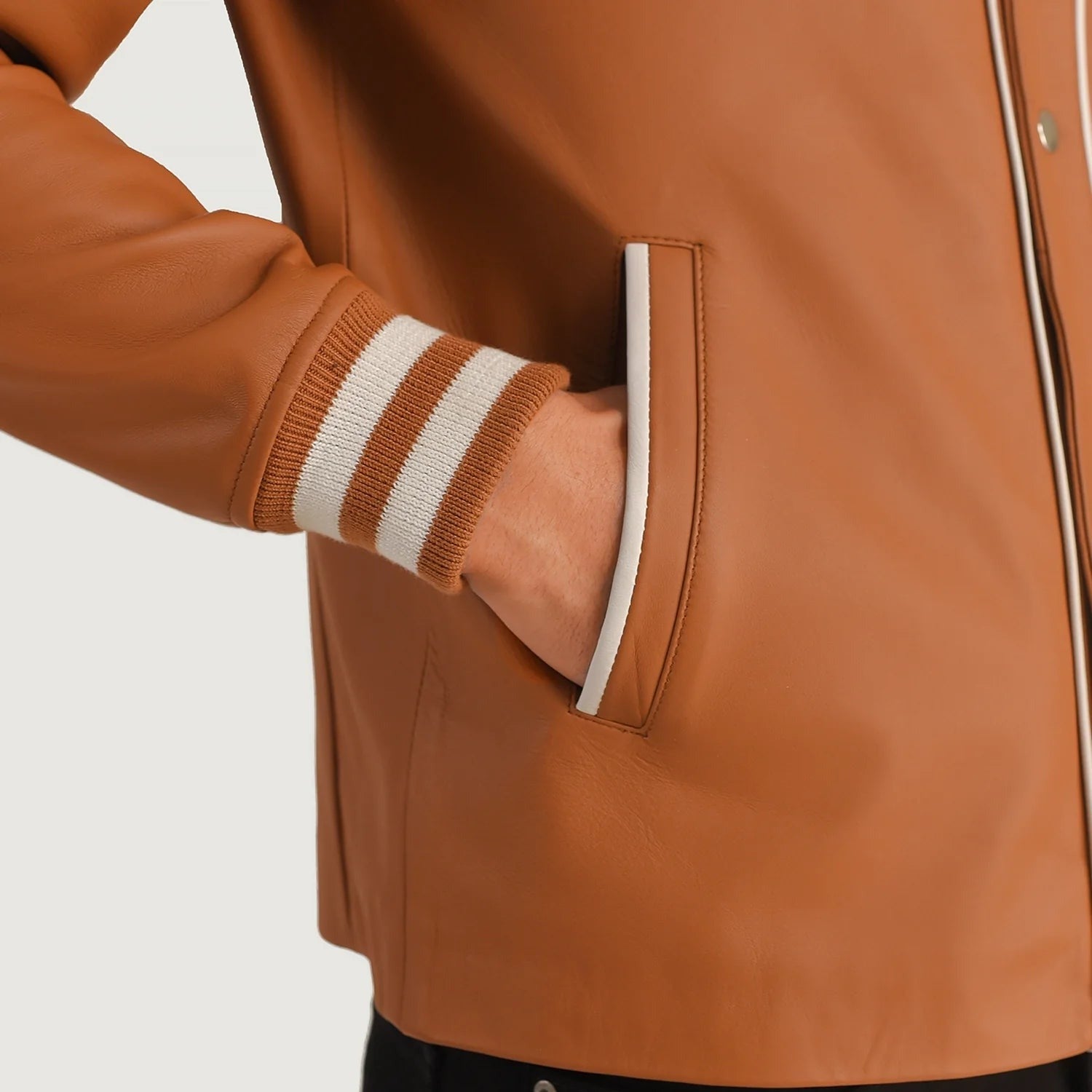 Men’s Tan Brown Leather Varsity Jacket
