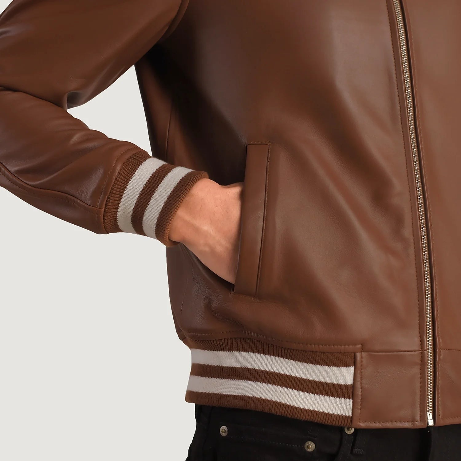 Men’s Trendy Brown Leather Varsity Jacket