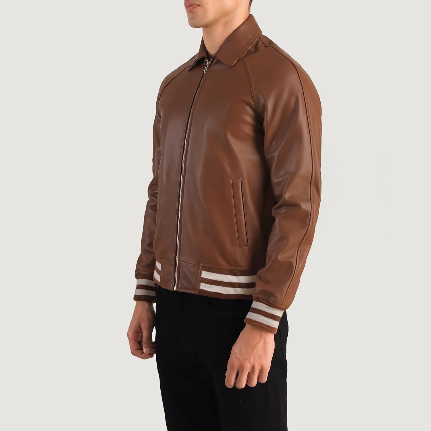 Men’s Trendy Brown Leather Varsity Jacket