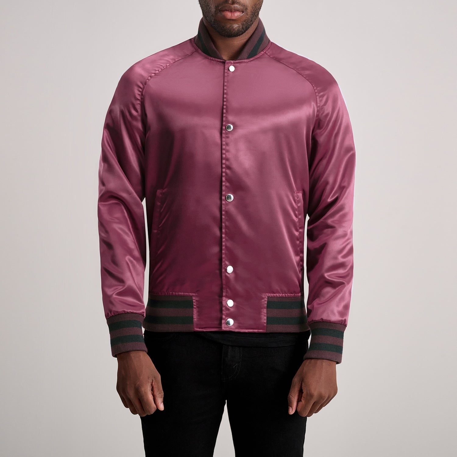Men’s Trendy Maroon Satin Varsity Jacket