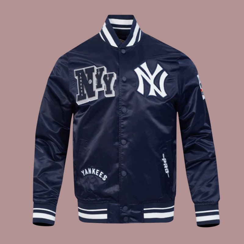 NY Yankees Dark Blue Varsity Satin Jacket